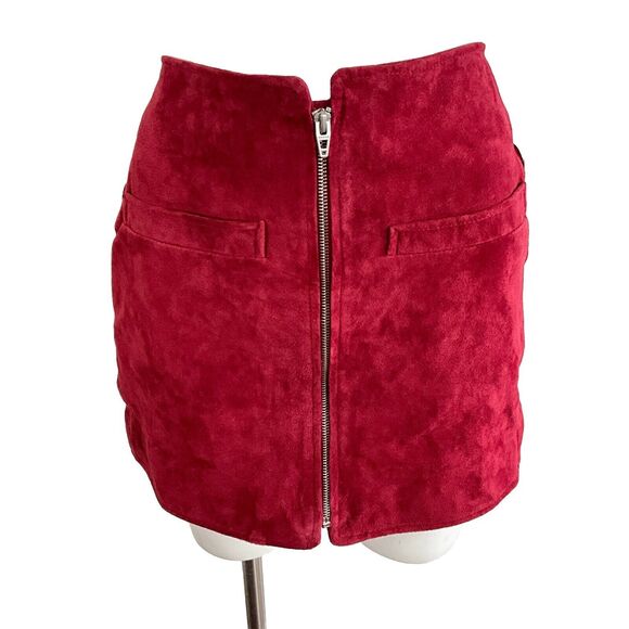 100% Suede Leather Fire Away Blank NYC Skirt Burgundy Full Zip 28 - Picture 2 of 10